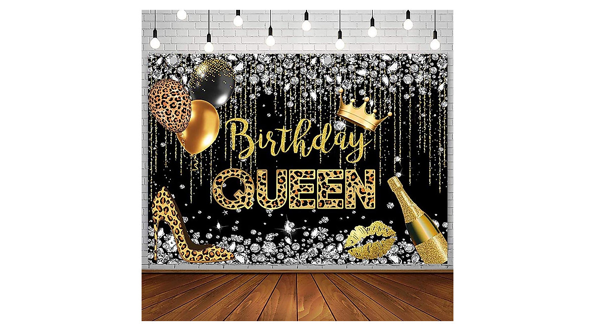 Sendy 7x5ft Birthday Queen Backdrop - Gold & Black Elegance