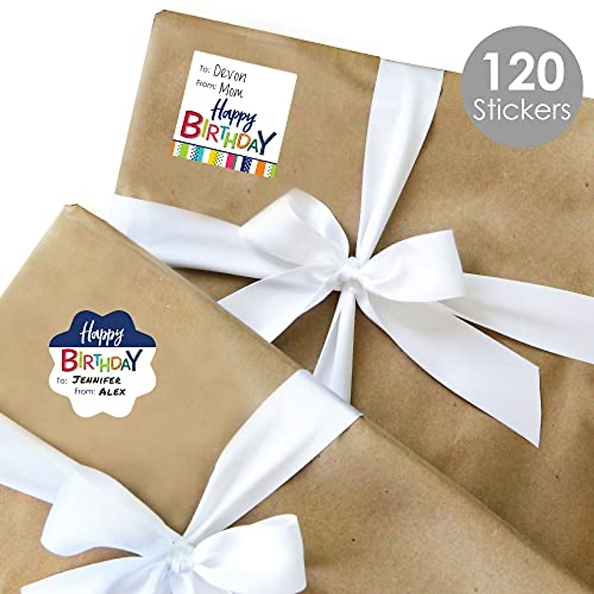 Colorful Happy Birthday Stickers - 120 Assorted Gift Tags
