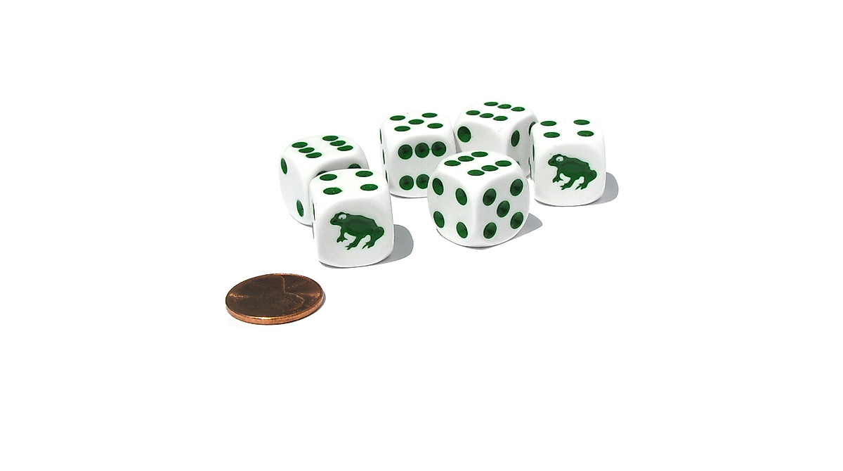 Frog D6 Dice Set - 6 White 16mm Animal Dice
