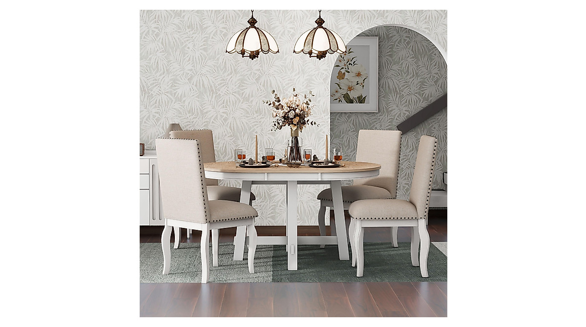 Harper & Bright Designs Farmhouse Dining Set - Extendable Table & Chairs