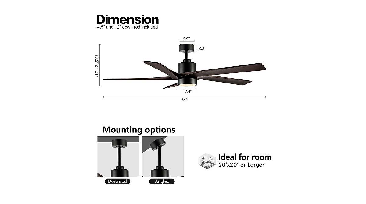 WINGBO 64 Inch DC Ceiling Fan with Lights & Remote Control