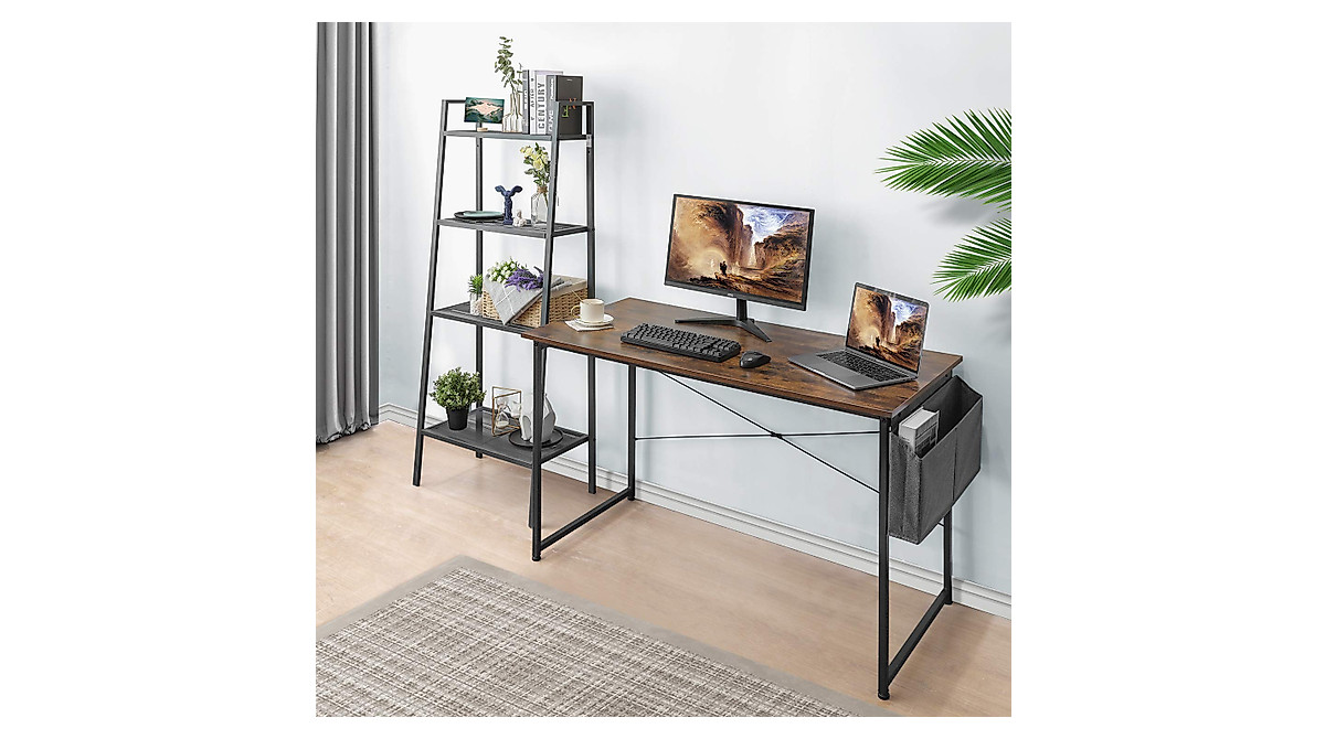 Sturdy 47'' AuAg Computer Desk with Storage - Rustic Brown