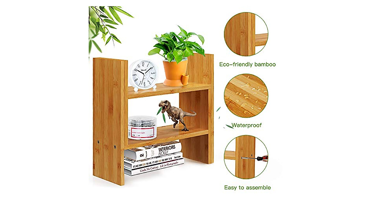 Pipishell Bamboo Desk Organizer – Adjustable & Expandable Storage Rack