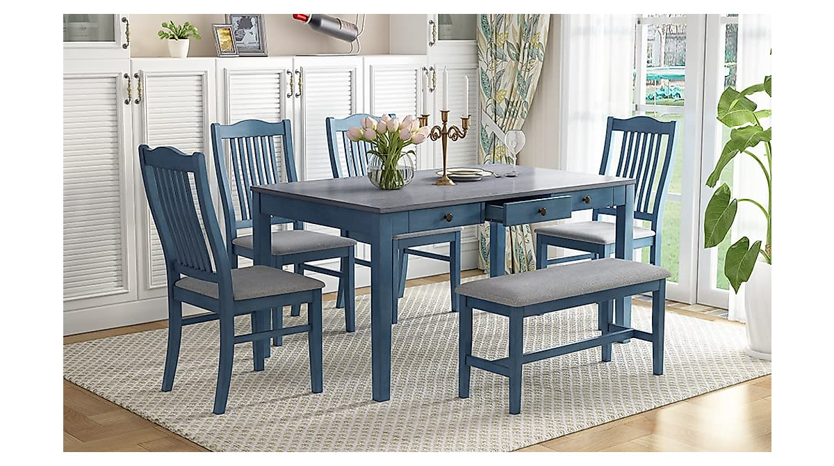Antique Blue 6-Piece Dining Set - Stylish & Functional