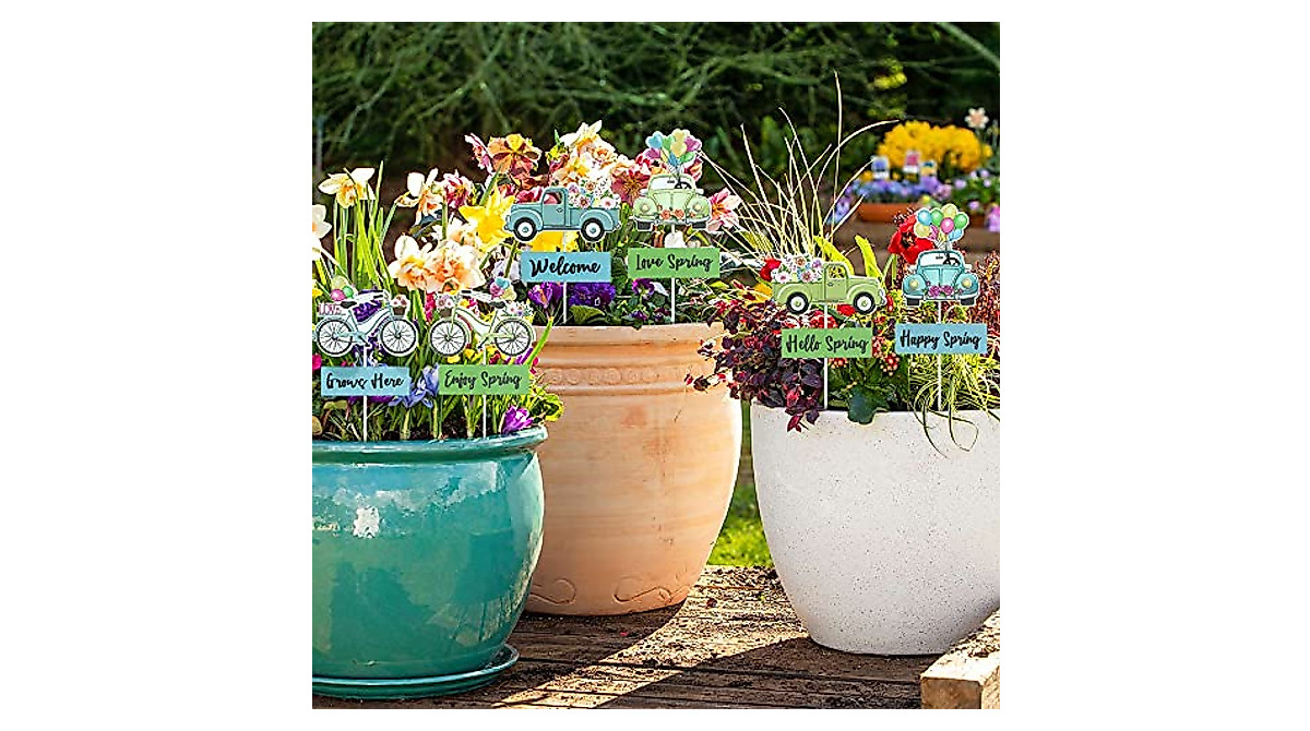 Welcome Spring! 6-Pack Metal Garden Stakes for Outdoor Decor