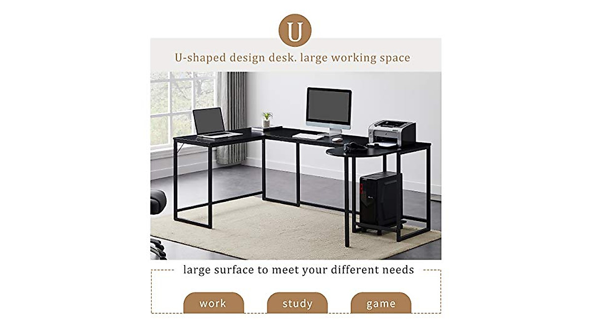 Merax U-Shaped Computer Desk - Spacious, Durable & Industrial Style
