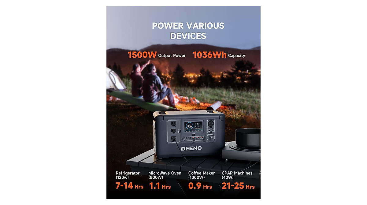 DEENO S1500 Portable Power Station - 1500W Solar Generator