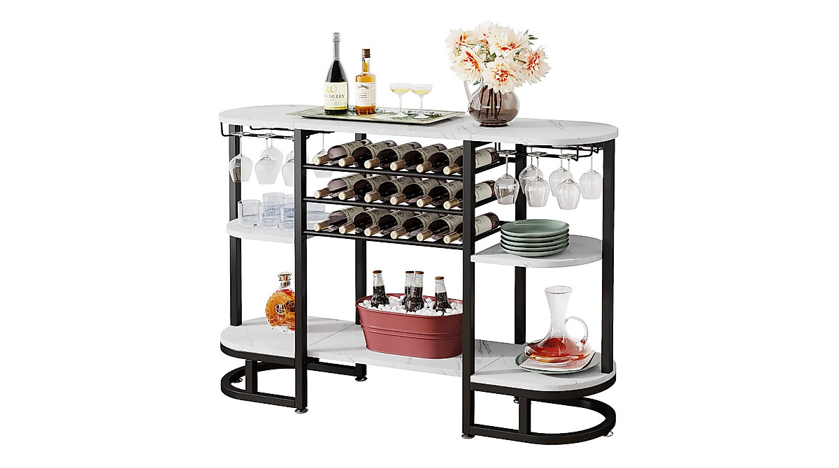 Modern Tribesigns Wine Rack Table with Storage & Glass Holders