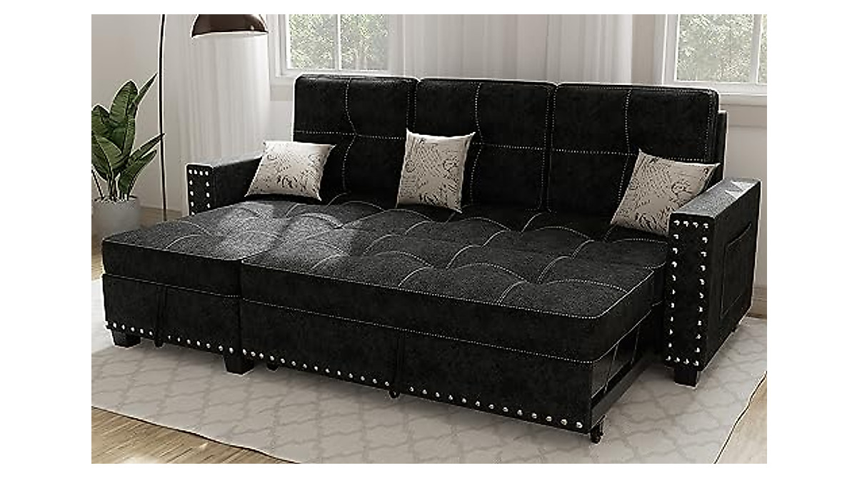 Ucloveria Reversible Sectional Sofa Bed - Modern L-Shape Couch with Storage
