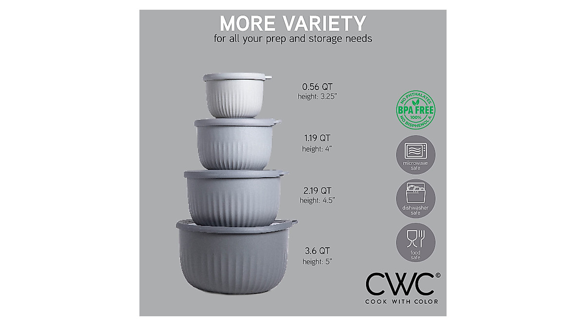 COOK WITH COLOR Nesting Prep Bowls with Lids - Grey Ombre