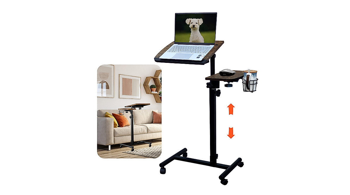 LvnRaay Adjustable Laptop Desk with Wheels & Tilting Top