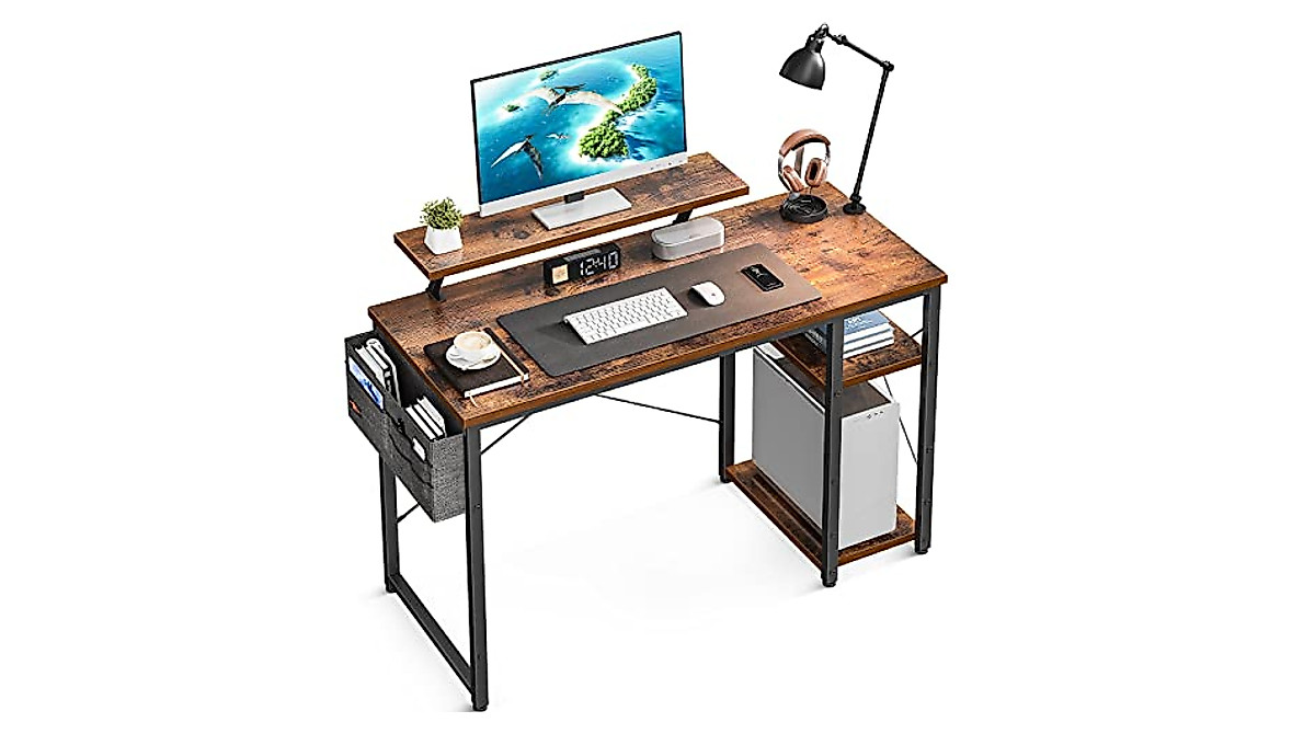 ODK 39 Inch Computer Desk with Shelves & Monitor Stand | Vintage Design
