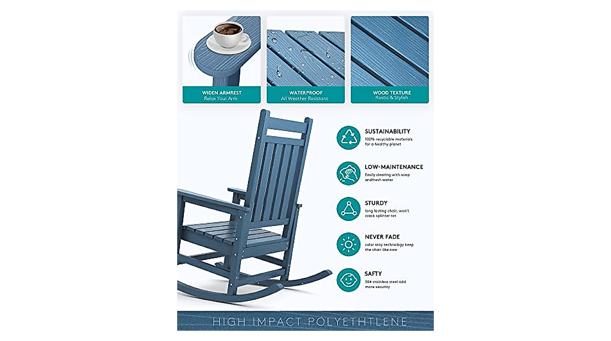 SERWALL Oversized Rocking Chair for Adults | All-Weather Durable Porch ...