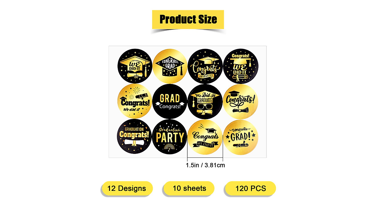 KINBOM 120pcs Graduation Round Stickers - Class of 2024