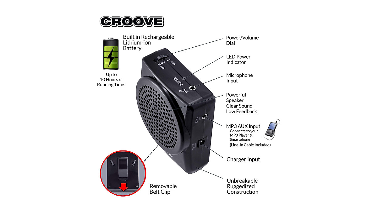 Croove Rechargeable Voice Amplifier for Teachers & Coaches