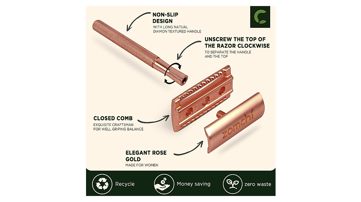 Safety Razor for Women & Men - Eco-Friendly Double Edge Razor Rose Gold