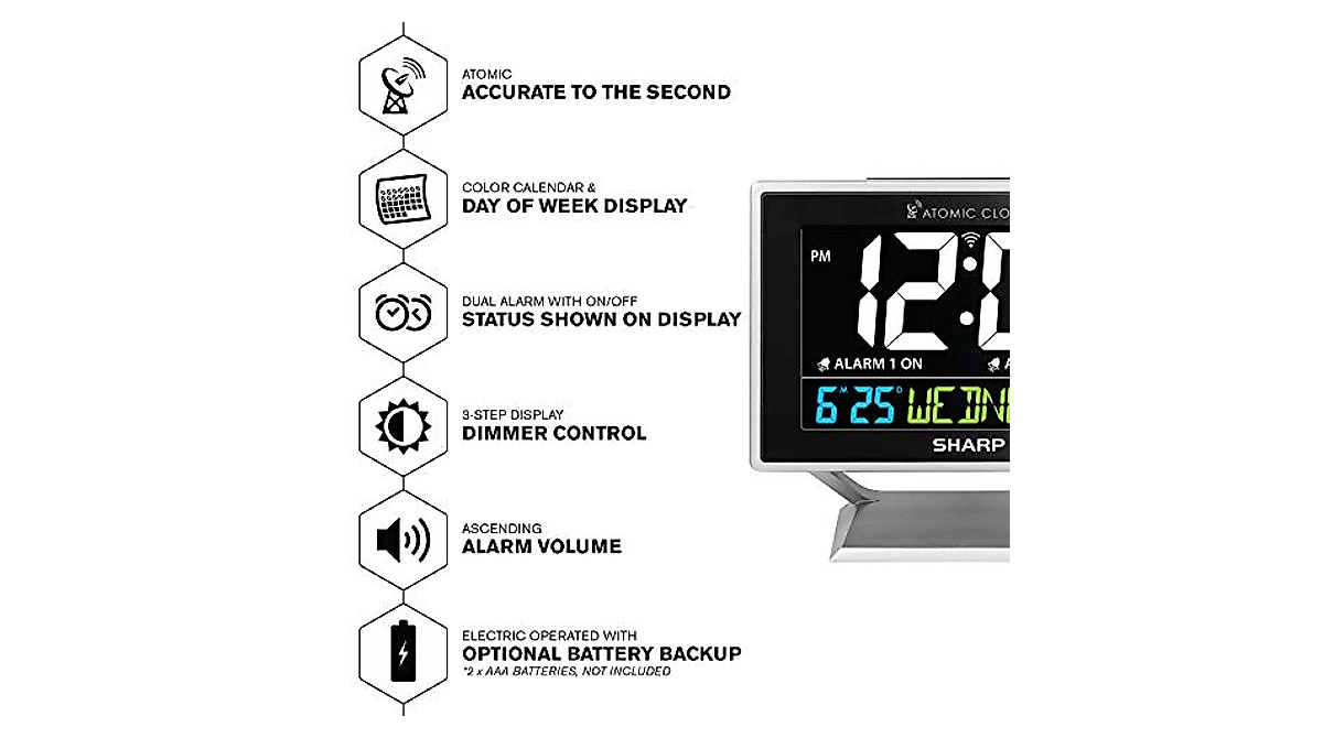 Sharp Atomic Dual Alarm Clock: Color Display & Accuracy