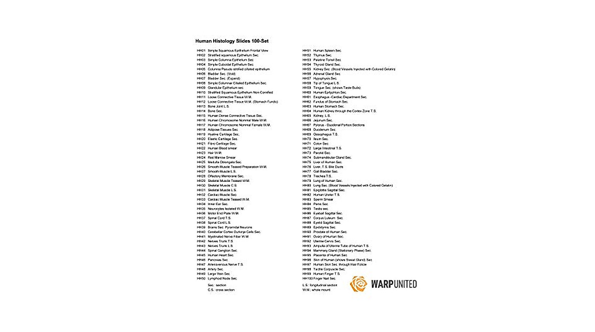 100 Microscope Histology Slides for Medical Education