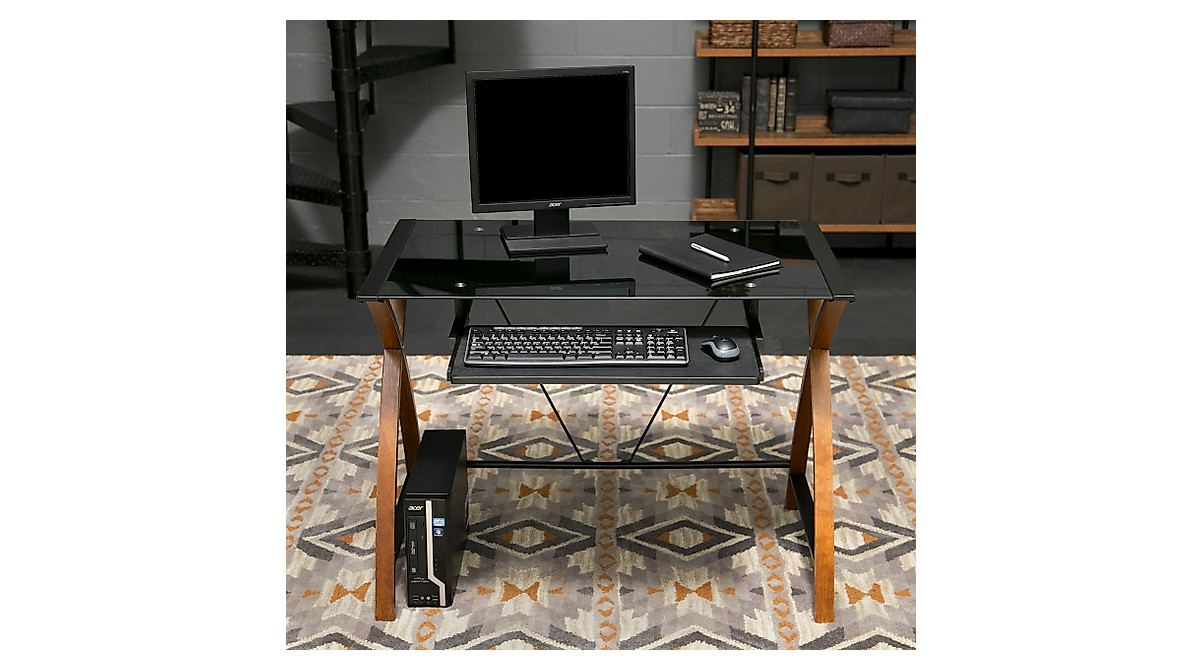 OneSpace Glass and Wood Computer Desk with Pullout Tray - Elegant & Durable