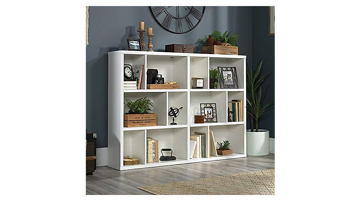 Sauder Horizontal Bookcase in Soft White | Modern Storage Solution