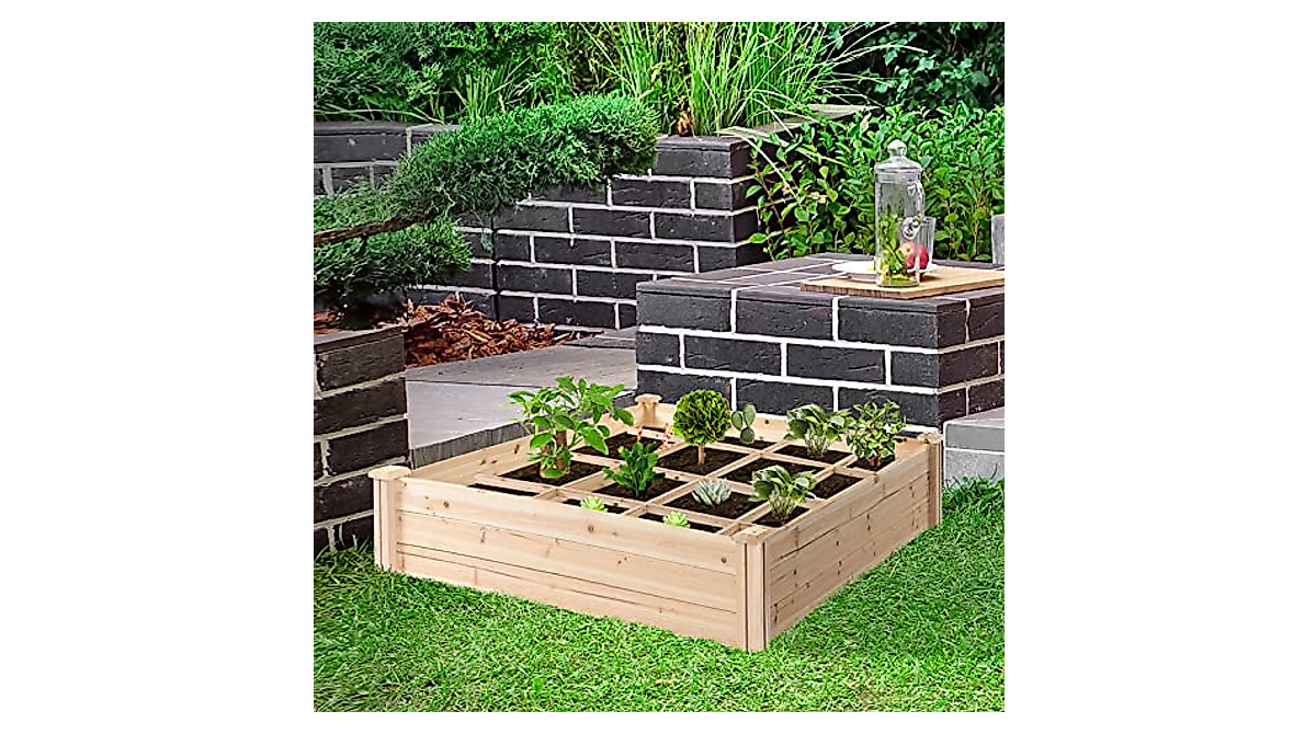 Outsunny 4ft x 4ft Raised Garden Bed for Vegetable &amp; Herb Gardening
