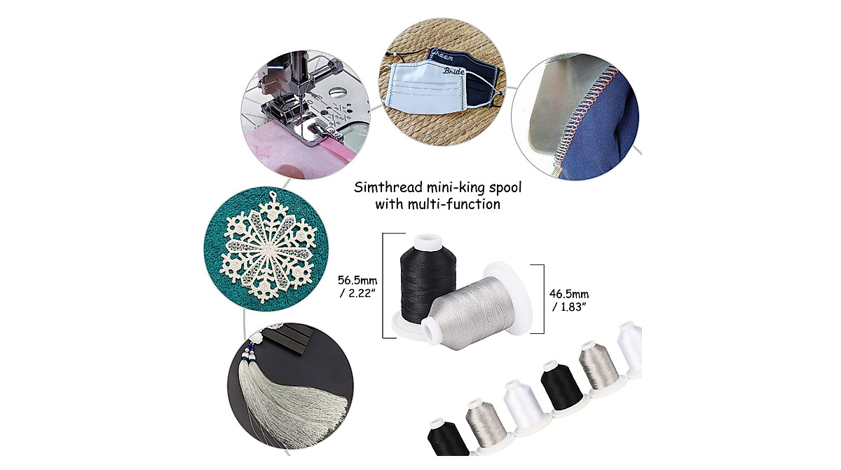 Simthread Embroidery Thread Kit - Black, White, Silver Grey