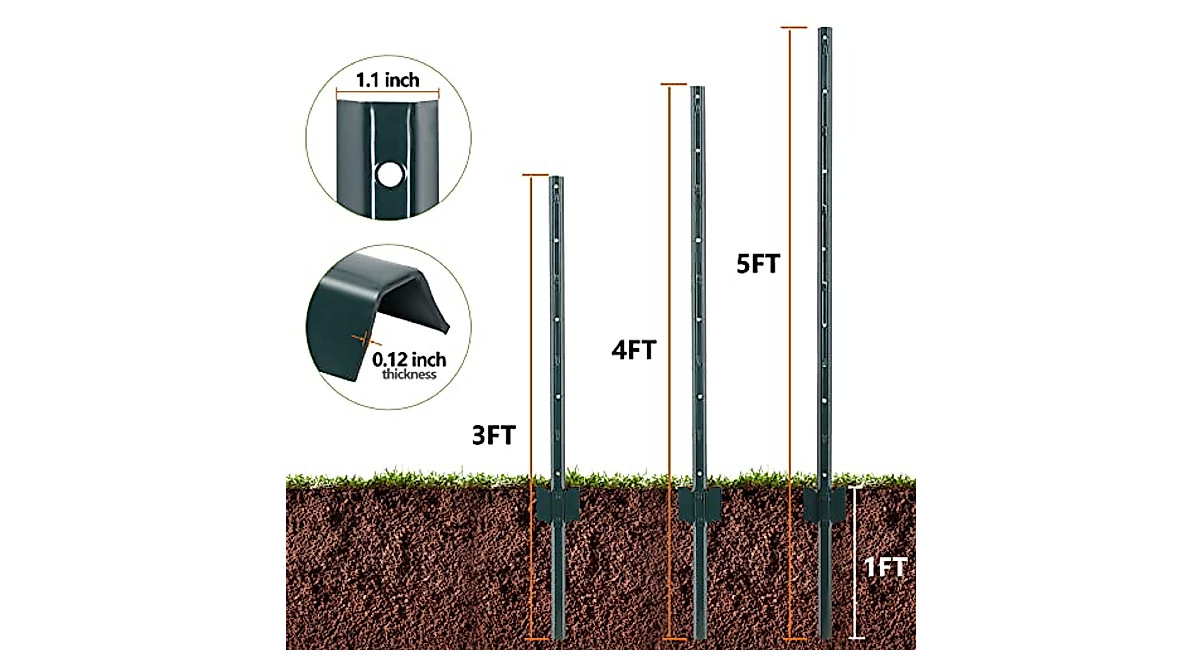 Toriexon Heavy Duty Metal Fence Posts - 4ft U-Post for Garden