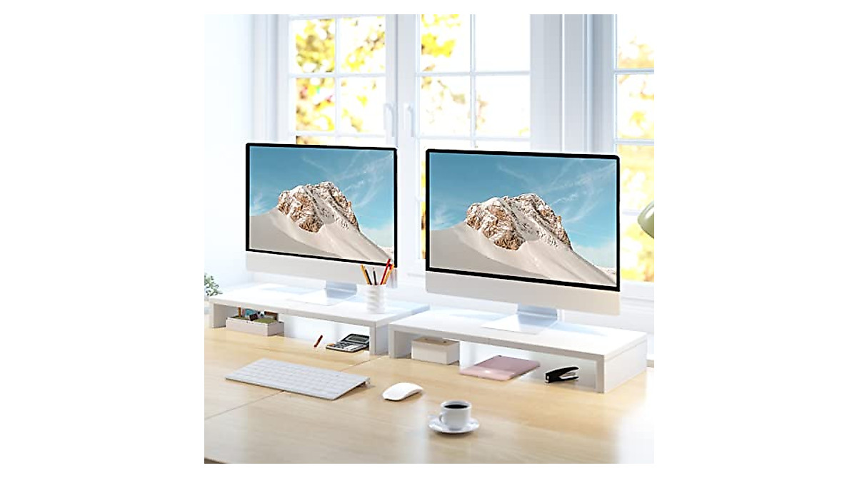 TEAMIX White Monitor Stand Riser – Double Pack