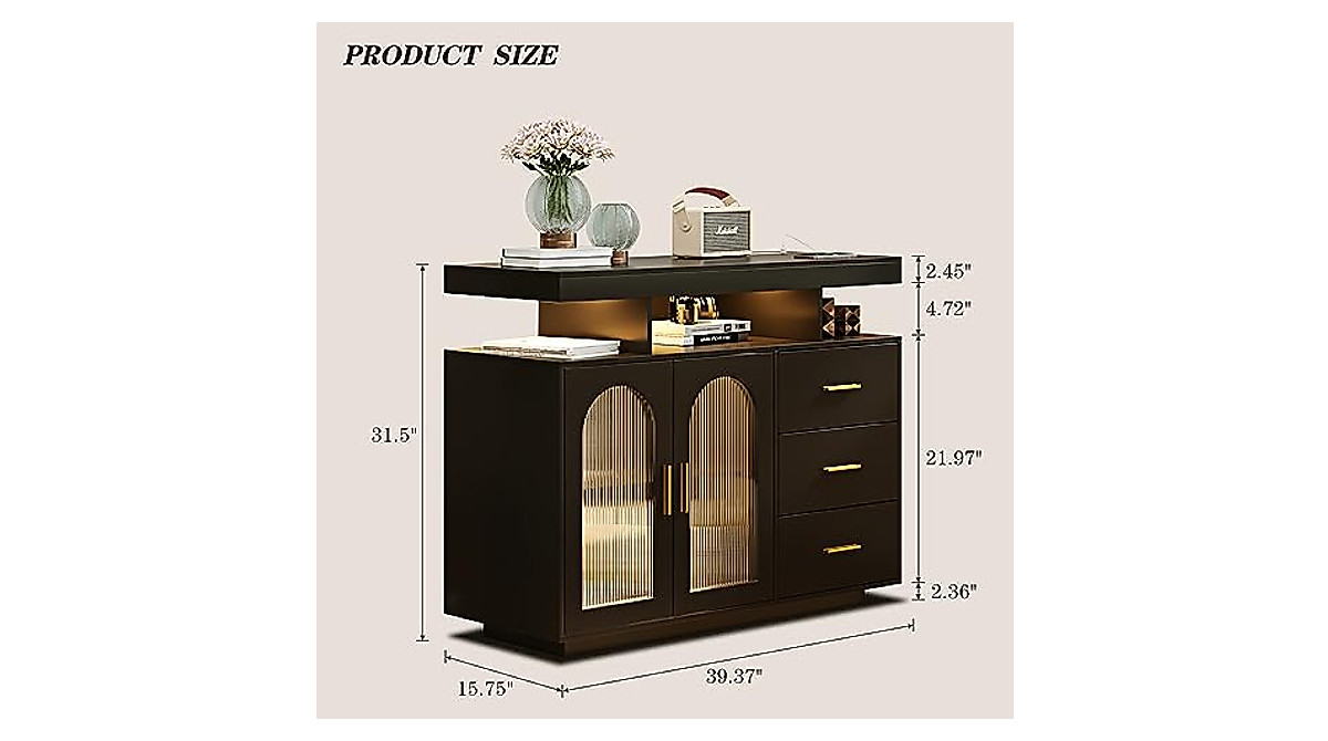 HWB RGB LED Coffee Bar Cabinet | Modern Kitchen Storage