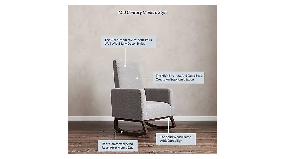 BELLEZE Modern Nursery Rocking Chair with Solid Wood Base