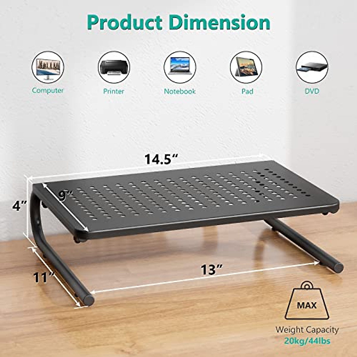 WALI Vented Metal Monitor Stand Riser - Ergonomic Desk Storage