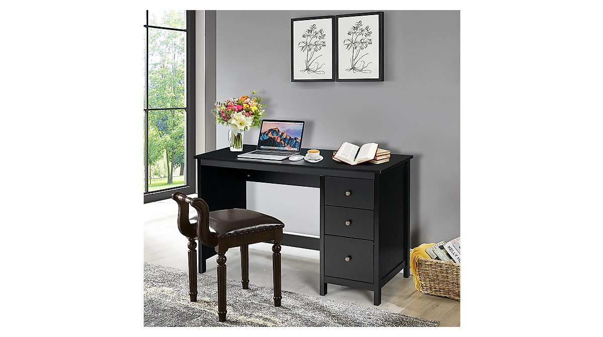 SilkyDry Black Computer Desk with Drawers – Modern 48-Inch Workstation