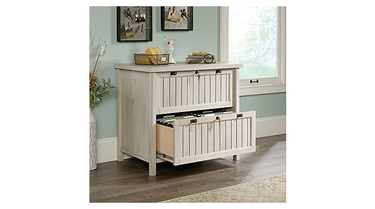 Sauder Edge Water Desk & Lateral File in Chalked Chestnut | Organized ...