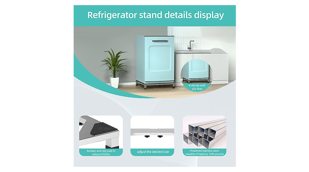 Heavy Duty Stainless Steel Fridge Stand - Adjustable Base for Appliances