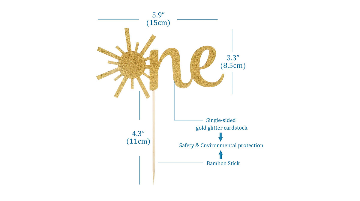 Baby 1st Birthday Cake Topper - Gold Glitter Sunshine Decor