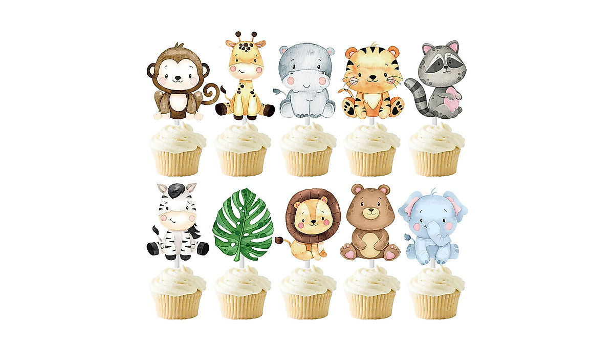 24pcs Jungle Animals Cupcake Toppers for Parties
