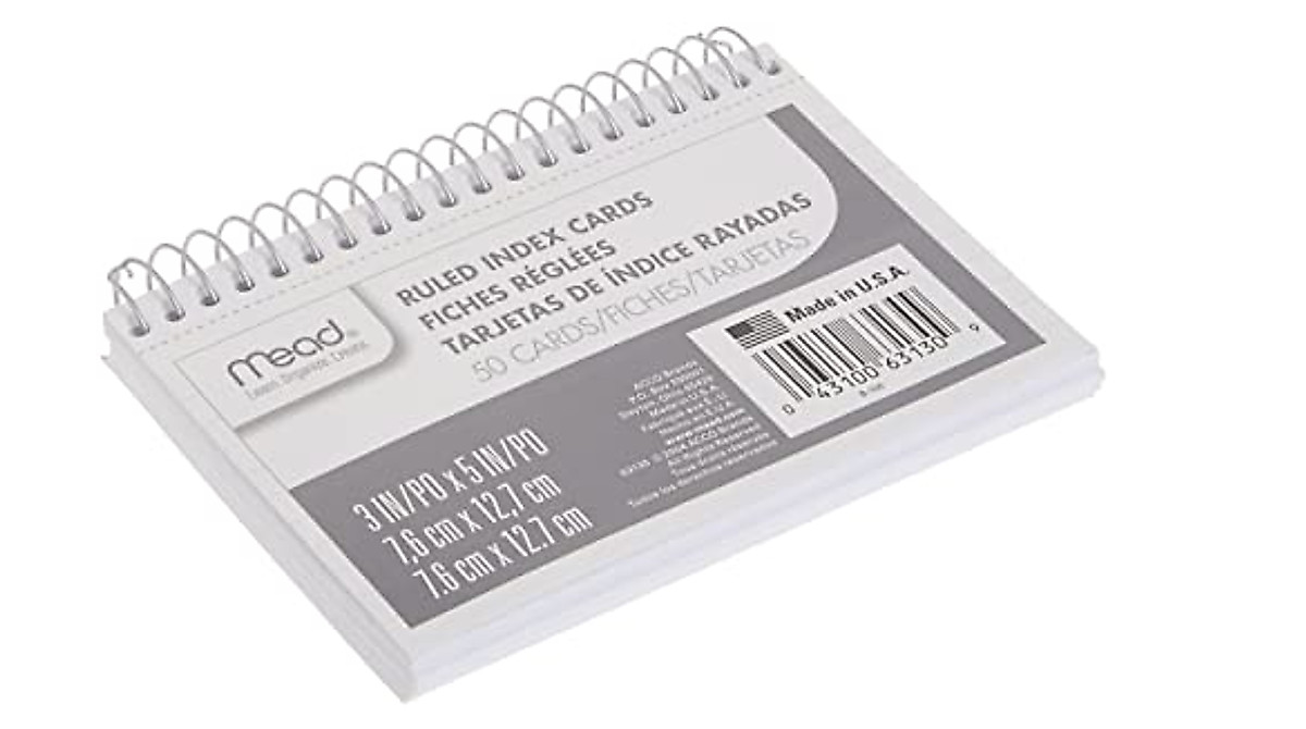 Mead Wirebound 3x5 Index Cards for Notes & Organization