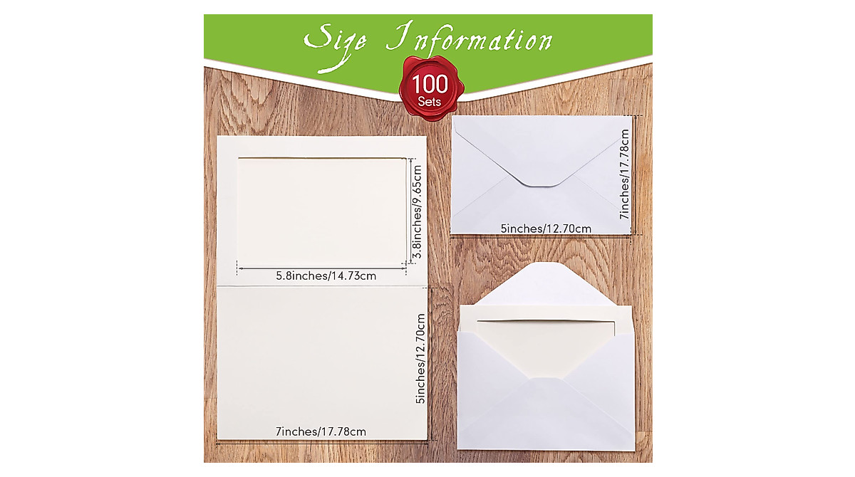 100 Photo Frame Note Cards with Envelopes - White 5x7