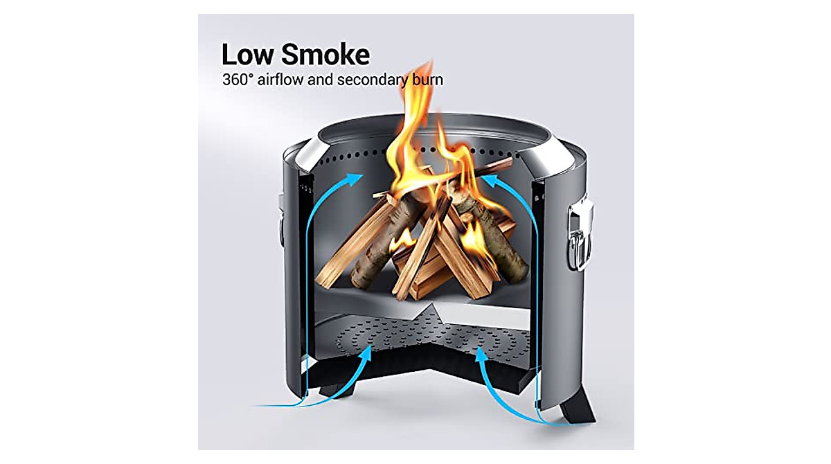 Rock&Rocker Smokeless Fire Pit - Portable, Stainless Steel
