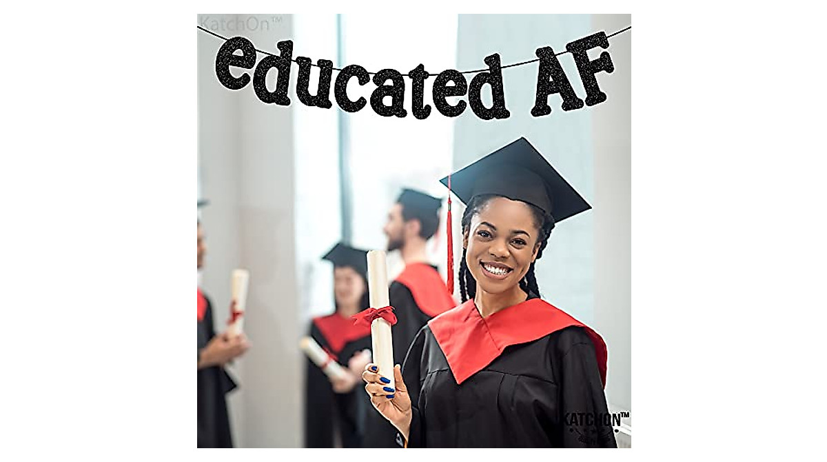 Black Glitter Graduation Banner 10ft - Educated AF for Class of 2023