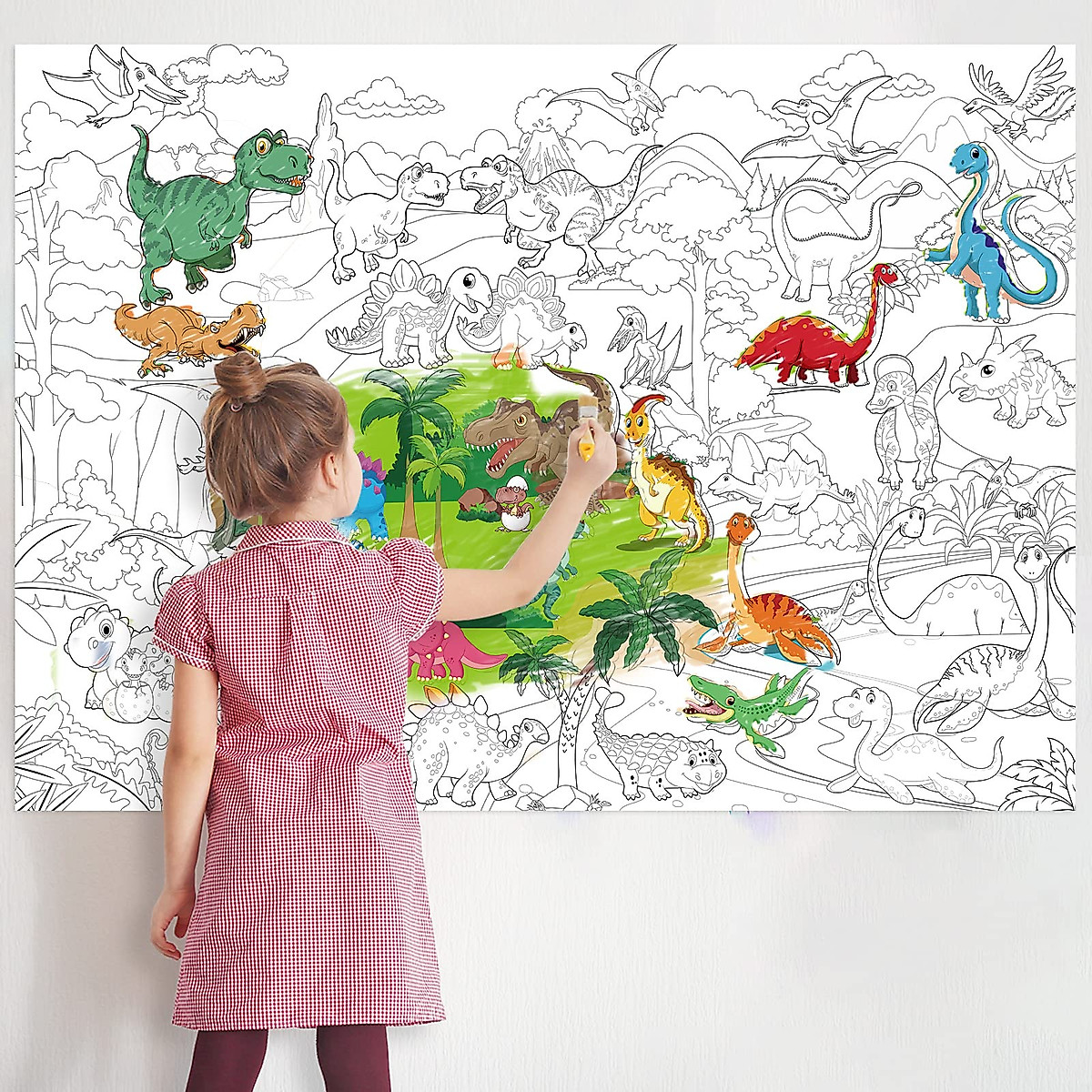 Funrous Dinosaur Jumbo Coloring Poster for Kids - Huge 45x31.5 Inch Art ...