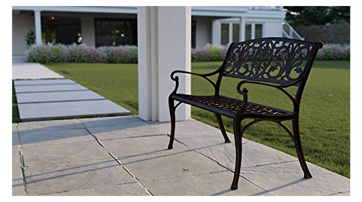 Patio Sense Decatur Cast Aluminum Patio Bench - Rust-Free & Elegant