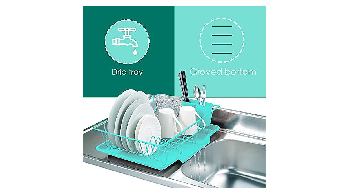 Home Basics Dish Drying Rack in Vibrant Turquoise - Space Saver