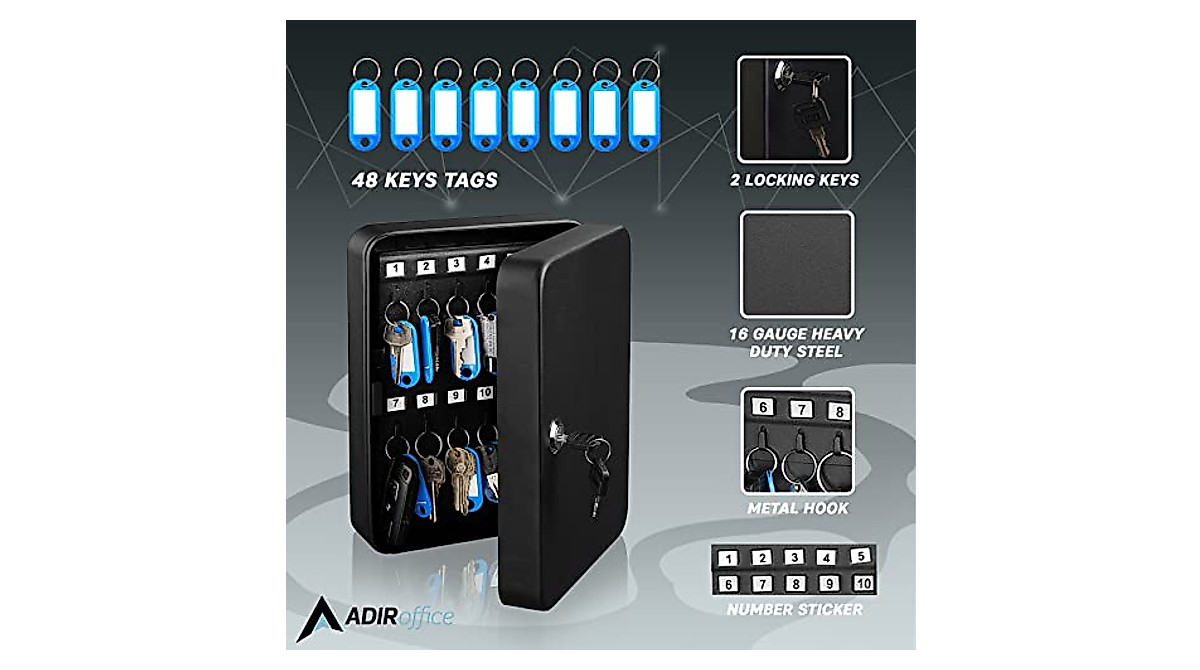 AdirOffice Key Holder Wall Mount - 60 Keys Lock Box With Code, Key