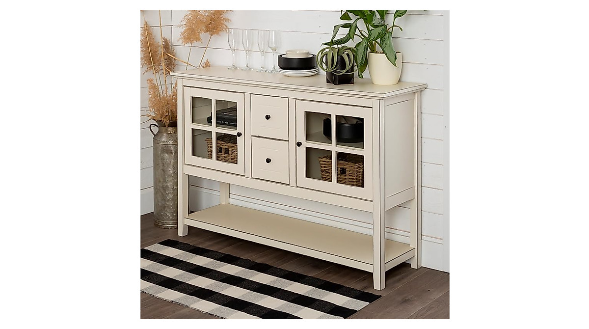 Walker Edison Charlotte Storage Buffet - Elegant 52-Inch Antique White
