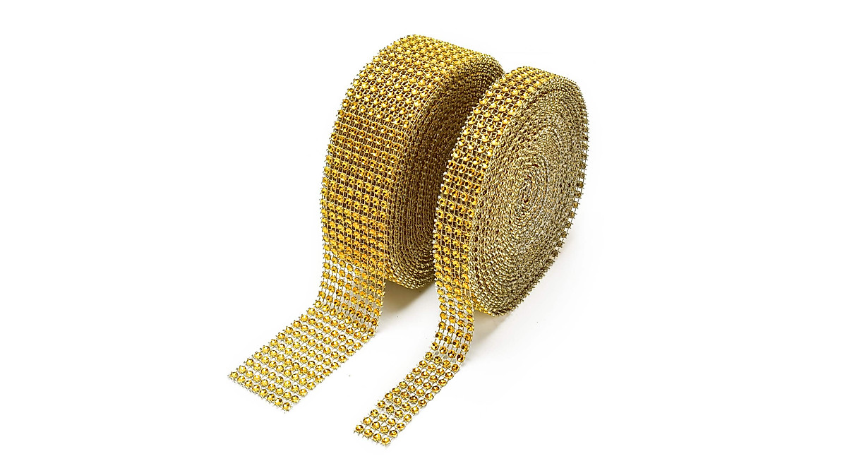 Gold Rhinestone Ribbon Set - Sparkling 20 Yards for Crafts & Events