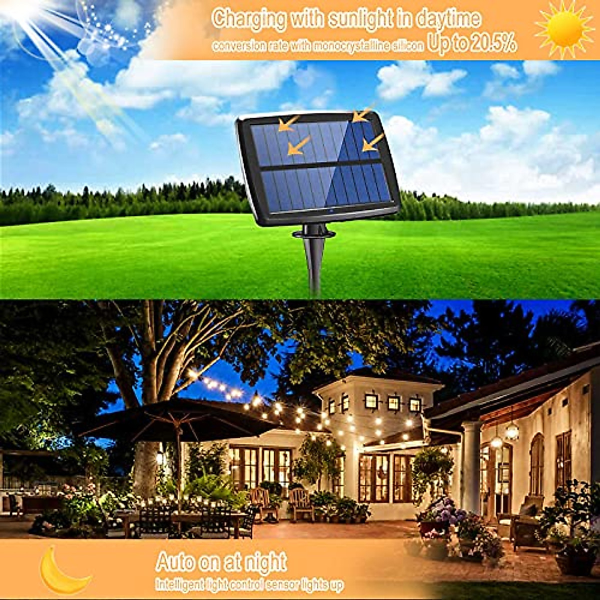 Outdoor Solar String Lights - 12 Vintage Edison Bulbs for Cozy Ambience