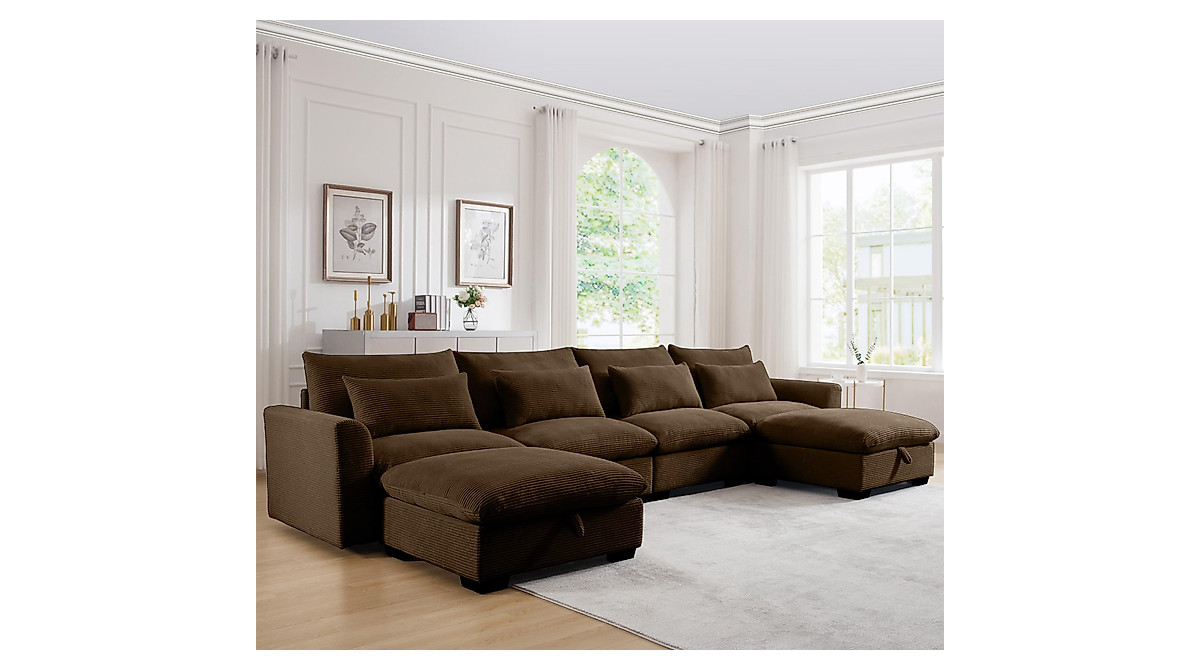 GoDoco Wide Body Modular Corduroy Sectional Sofa Set, U-Shape and L ...