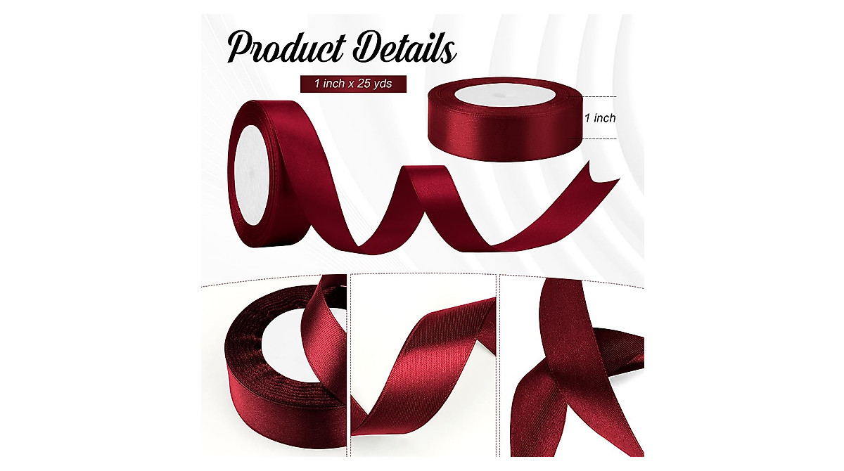 1 Inch Burgundy Satin Ribbon for Gift Wrapping & Crafts