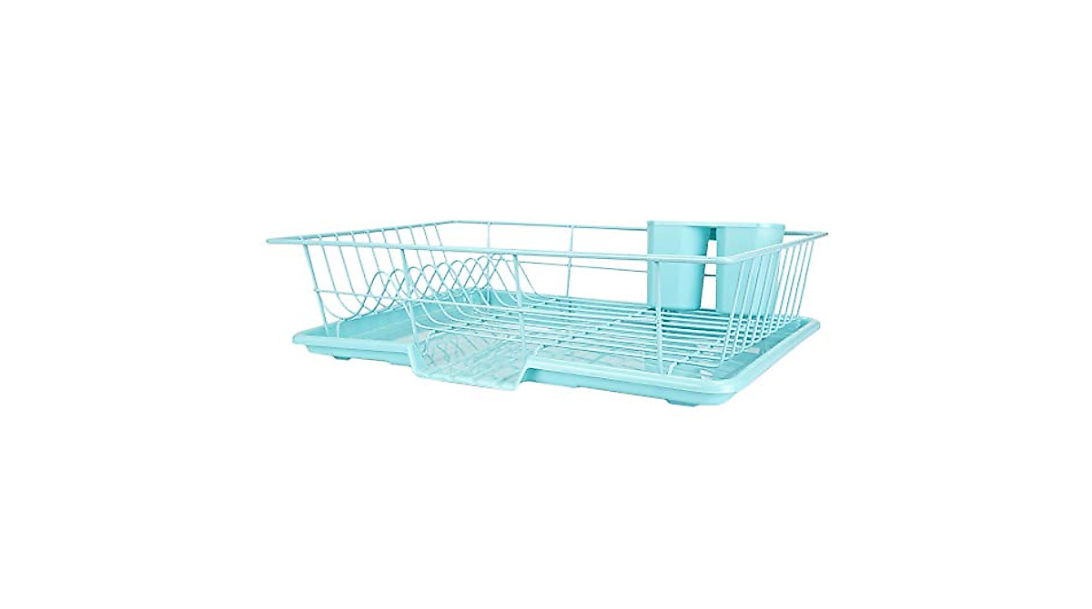 Home Basics Dish Drying Rack in Vibrant Turquoise - Space Saver